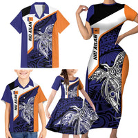 Personalised PNG New Ireland Family Matching Short Sleeve Bodycon Dress and Hawaiian Shirt Bird of Paradise Tattoo Flag Motif LT9 - Polynesian Pride