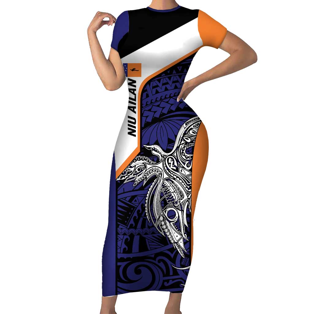 Personalised PNG New Ireland Family Matching Short Sleeve Bodycon Dress and Hawaiian Shirt Bird of Paradise Tattoo Flag Motif LT9 Mom's Dress Orange - Polynesian Pride