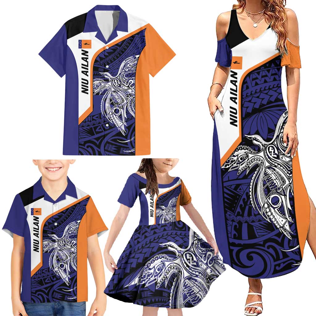 Personalised PNG New Ireland Family Matching Summer Maxi Dress and Hawaiian Shirt Bird of Paradise Tattoo Flag Motif LT9 - Polynesian Pride