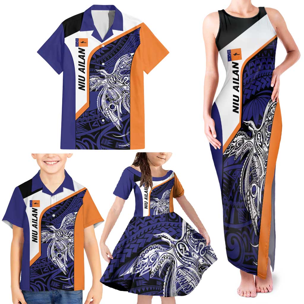 Personalised PNG New Ireland Family Matching Tank Maxi Dress and Hawaiian Shirt Bird of Paradise Tattoo Flag Motif LT9 - Polynesian Pride