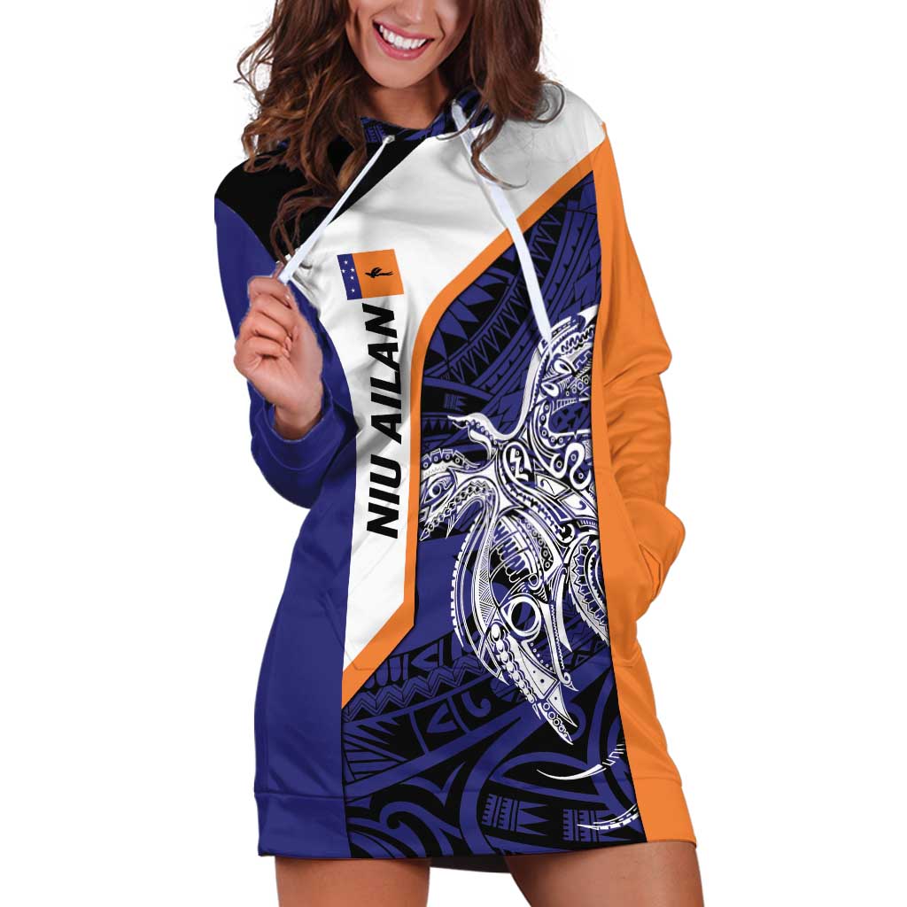 Personalised PNG New Ireland Hoodie Dress Bird of Paradise Tattoo Flag Motif LT9 Orange - Polynesian Pride