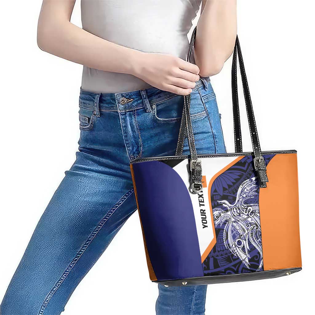 Personalised PNG New Ireland Leather Tote Bag Bird of Paradise Tattoo Flag Motif - Polynesian Pride