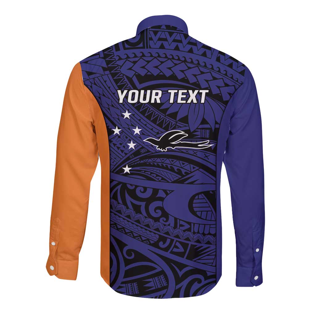Personalised PNG New Ireland Long Sleeve Button Shirt Bird of Paradise Tattoo Flag Motif - Polynesian Pride