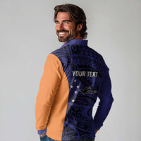 Personalised PNG New Ireland Long Sleeve Polo Shirt Bird of Paradise Tattoo Flag Motif - Polynesian Pride