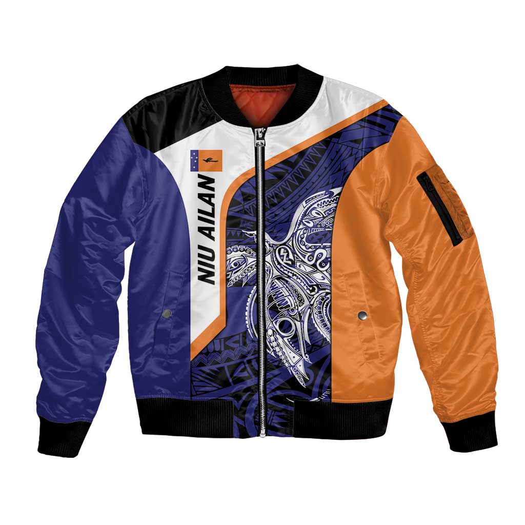 Personalised PNG New Ireland Sleeve Zip Bomber Jacket Bird of Paradise Tattoo Flag Motif - Polynesian Pride