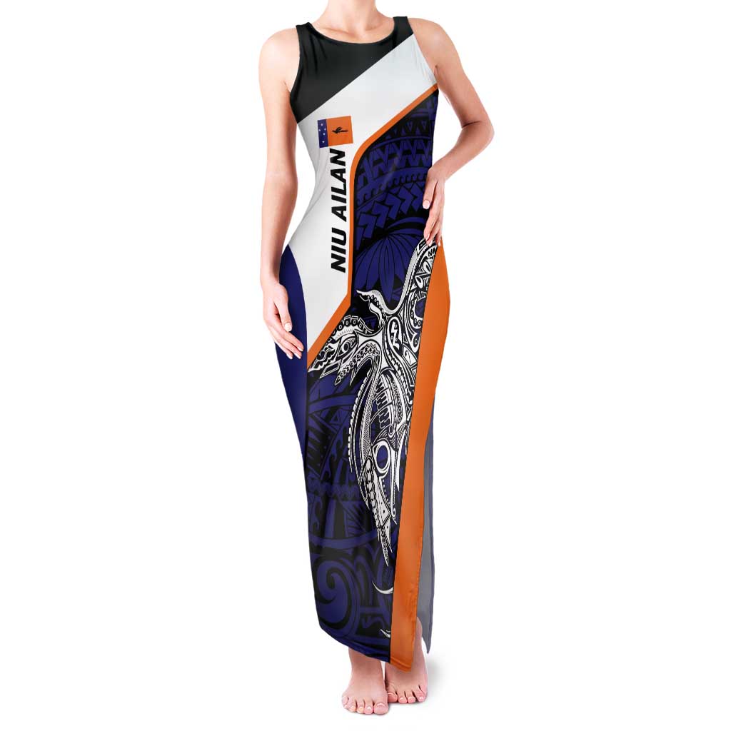 Personalised PNG New Ireland Tank Maxi Dress Bird of Paradise Tattoo Flag Motif LT9 Women Orange - Polynesian Pride