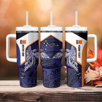 Personalised PNG New Ireland Tumbler With Handle Bird of Paradise Tattoo Flag Motif - Polynesian Pride