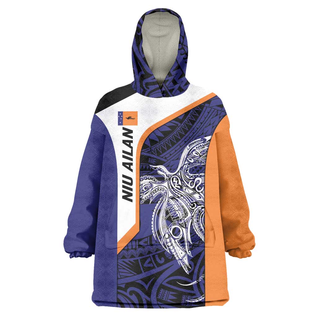 Personalised PNG New Ireland Wearable Blanket Hoodie Bird of Paradise Tattoo Flag Motif LT9 One Size Orange - Polynesian Pride