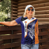 Personalised PNG New Ireland Women Polo Shirt Bird of Paradise Tattoo Flag Motif - Polynesian Pride