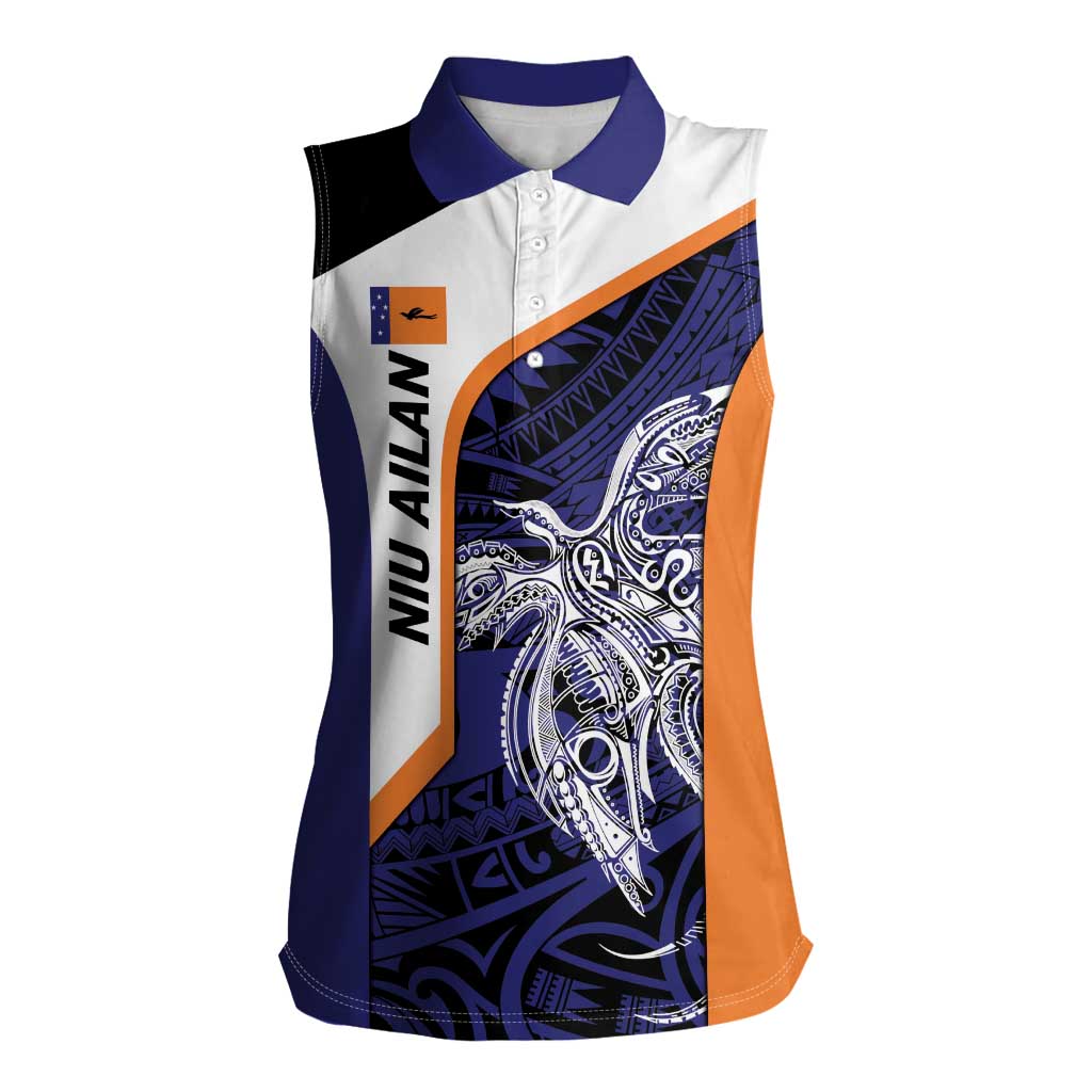 Personalised PNG New Ireland Women Sleeveless Polo Shirt Bird of Paradise Tattoo Flag Motif - Polynesian Pride