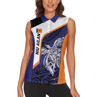 Personalised PNG New Ireland Women Sleeveless Polo Shirt Bird of Paradise Tattoo Flag Motif LT9 - Polynesian Pride