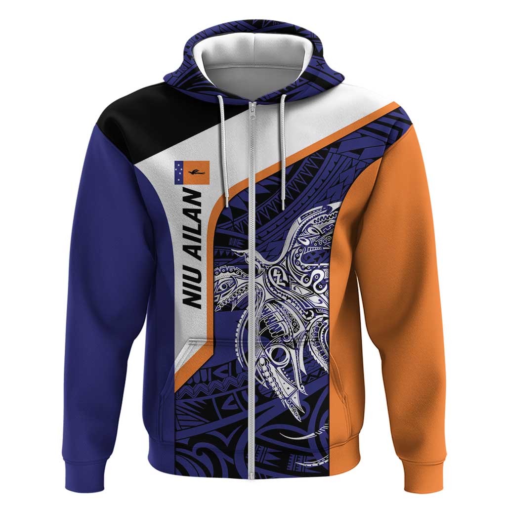 Personalised PNG New Ireland Zip Hoodie Bird of Paradise Tattoo Flag Motif - Polynesian Pride