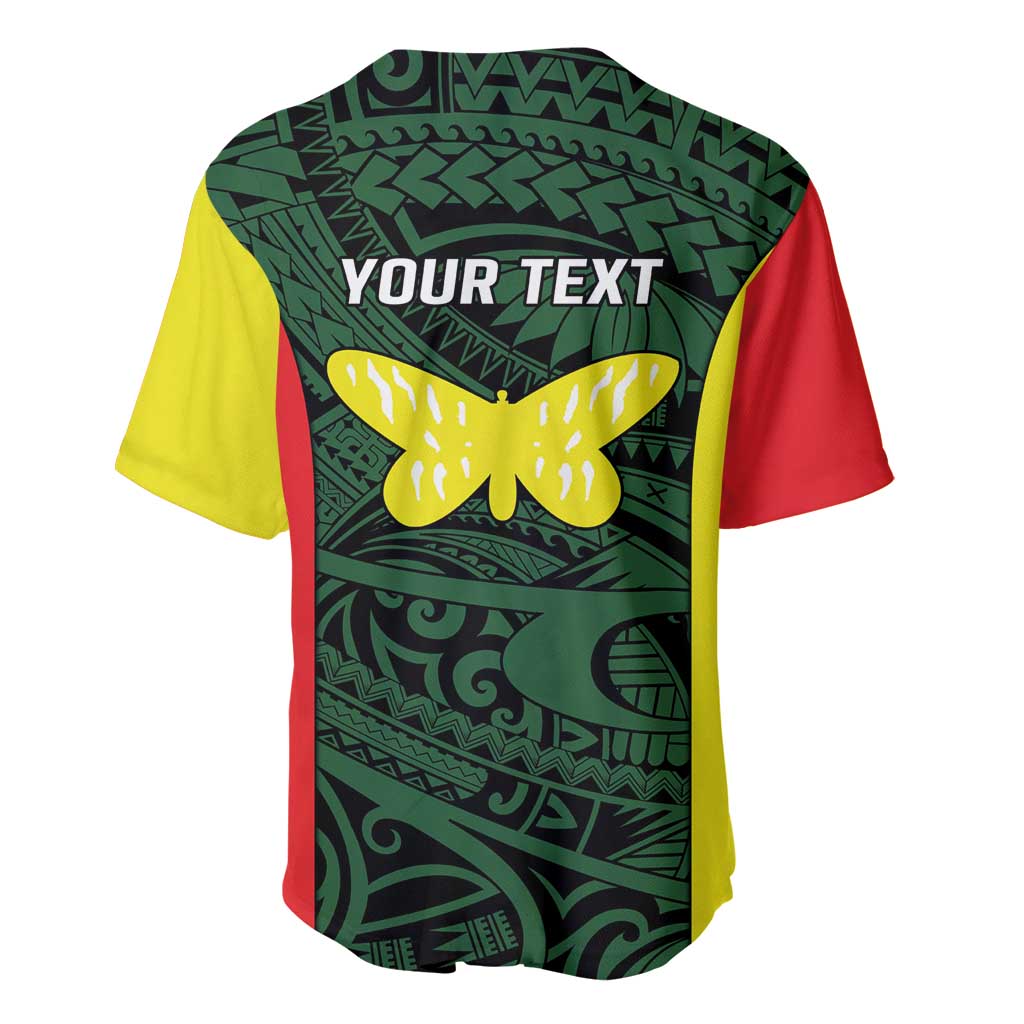 Personalised PNG Oro Province Baseball Jersey Bird of Paradise Tattoo Flag Motif - Polynesian Pride