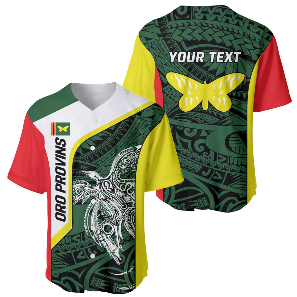 Personalised PNG Oro Province Baseball Jersey Bird of Paradise Tattoo Flag Motif - Polynesian Pride