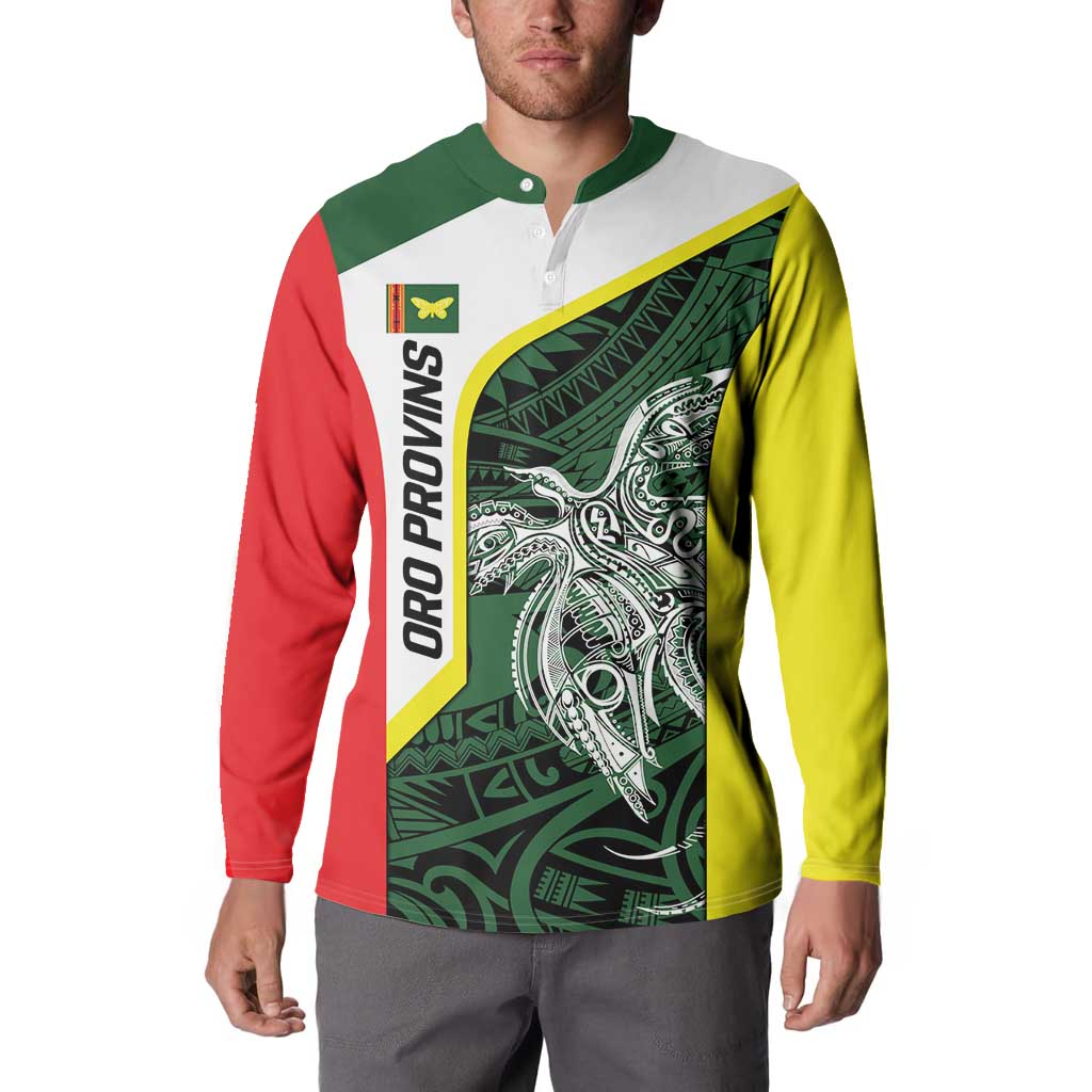 Personalised PNG Oro Province Button Sweatshirt Bird of Paradise Tattoo Flag Motif LT9 - Polynesian Pride
