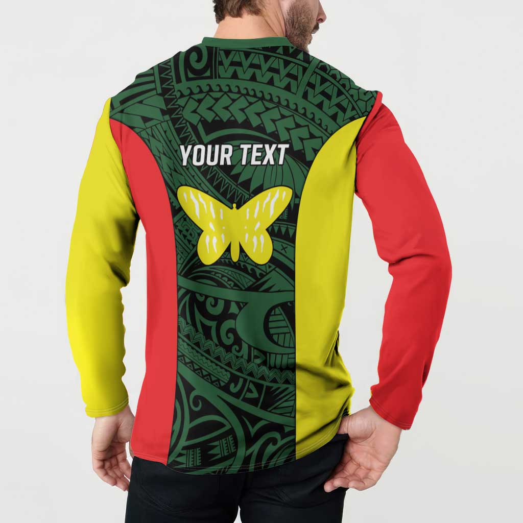 Personalised PNG Oro Province Button Sweatshirt Bird of Paradise Tattoo Flag Motif LT9 - Polynesian Pride