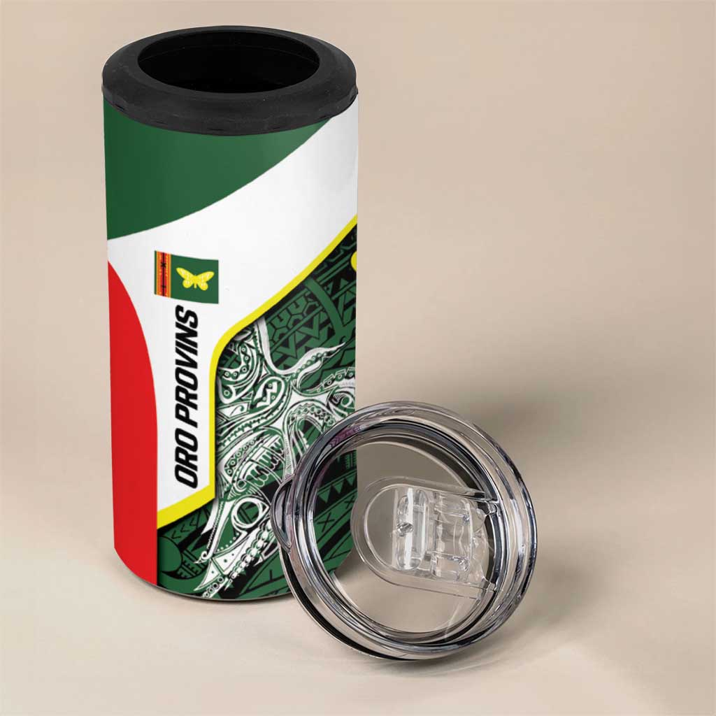 Personalised PNG Oro Province 4 in 1 Can Cooler Tumbler Bird of Paradise Tattoo Flag Motif - Polynesian Pride