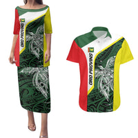 Personalised PNG Oro Province Couples Matching Puletasi and Hawaiian Shirt Bird of Paradise Tattoo Flag Motif LT9 Green - Polynesian Pride