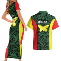 Personalised PNG Oro Province Couples Matching Short Sleeve Bodycon Dress and Hawaiian Shirt Bird of Paradise Tattoo Flag Motif LT9 - Polynesian Pride