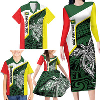 Personalised PNG Oro Province Family Matching Long Sleeve Bodycon Dress and Hawaiian Shirt Bird of Paradise Tattoo Flag Motif LT9 - Polynesian Pride