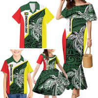 Personalised PNG Oro Province Family Matching Mermaid Dress and Hawaiian Shirt Bird of Paradise Tattoo Flag Motif LT9 - Polynesian Pride