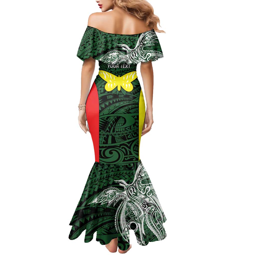 Personalised PNG Oro Province Family Matching Mermaid Dress and Hawaiian Shirt Bird of Paradise Tattoo Flag Motif LT9 - Polynesian Pride