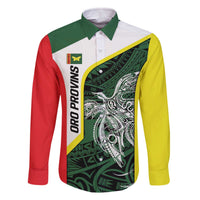 Personalised PNG Oro Province Family Matching Off The Shoulder Long Sleeve Dress and Hawaiian Shirt Bird of Paradise Tattoo Flag Motif LT9 Dad's Shirt - Long Sleeve Green - Polynesian Pride