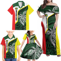 Personalised PNG Oro Province Family Matching Off Shoulder Maxi Dress and Hawaiian Shirt Bird of Paradise Tattoo Flag Motif LT9 - Polynesian Pride