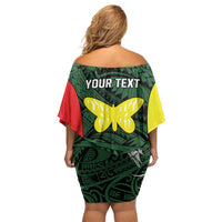 Personalised PNG Oro Province Family Matching Off Shoulder Short Dress and Hawaiian Shirt Bird of Paradise Tattoo Flag Motif LT9 - Polynesian Pride