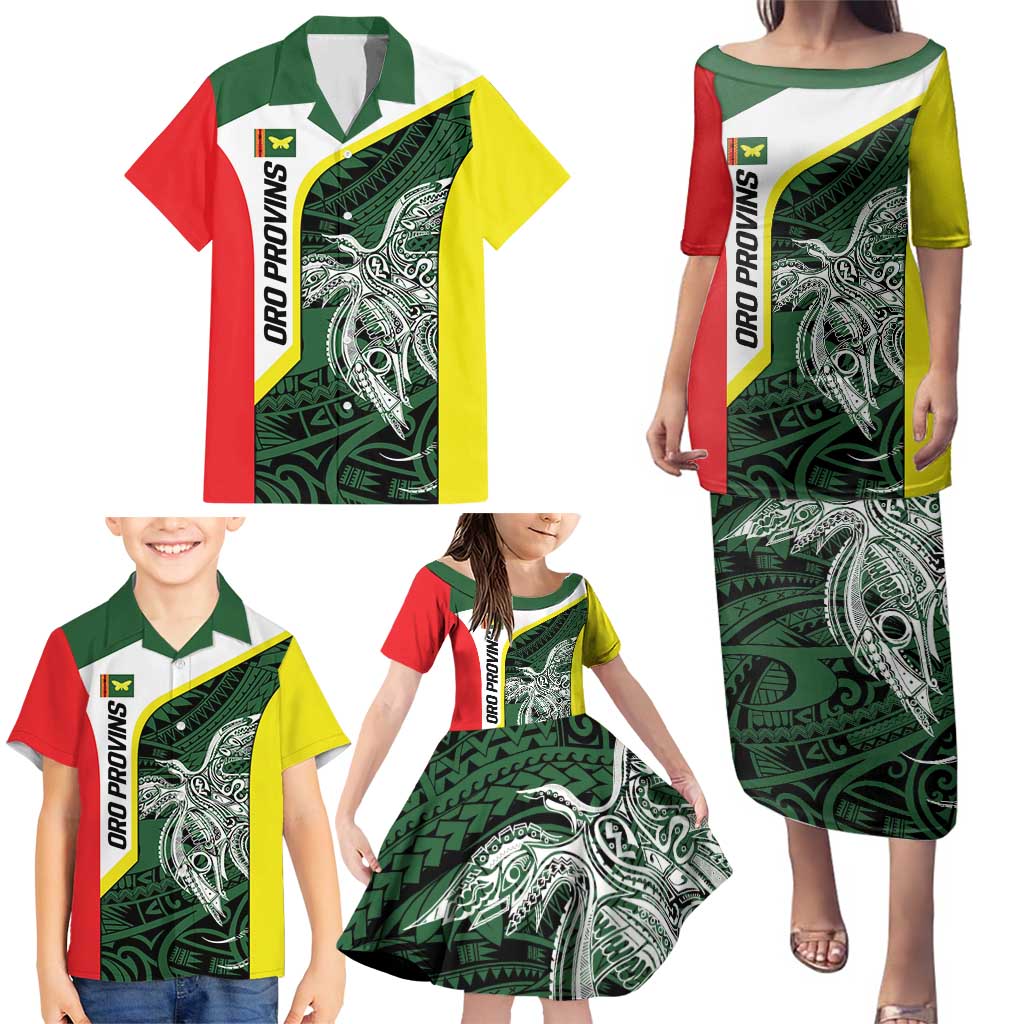 Personalised PNG Oro Province Family Matching Puletasi and Hawaiian Shirt Bird of Paradise Tattoo Flag Motif LT9 - Polynesian Pride