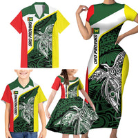 Personalised PNG Oro Province Family Matching Short Sleeve Bodycon Dress and Hawaiian Shirt Bird of Paradise Tattoo Flag Motif LT9 - Polynesian Pride