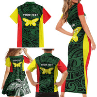 Personalised PNG Oro Province Family Matching Short Sleeve Bodycon Dress and Hawaiian Shirt Bird of Paradise Tattoo Flag Motif LT9 - Polynesian Pride