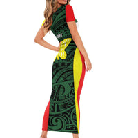Personalised PNG Oro Province Family Matching Short Sleeve Bodycon Dress and Hawaiian Shirt Bird of Paradise Tattoo Flag Motif LT9 - Polynesian Pride