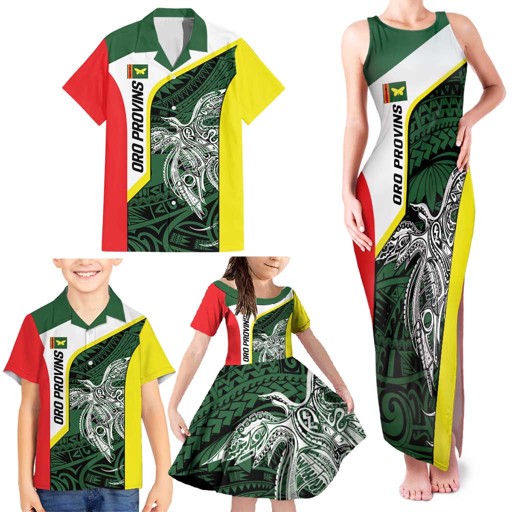 Personalised PNG Oro Province Family Matching Tank Maxi Dress and Hawaiian Shirt Bird of Paradise Tattoo Flag Motif LT9 - Polynesian Pride