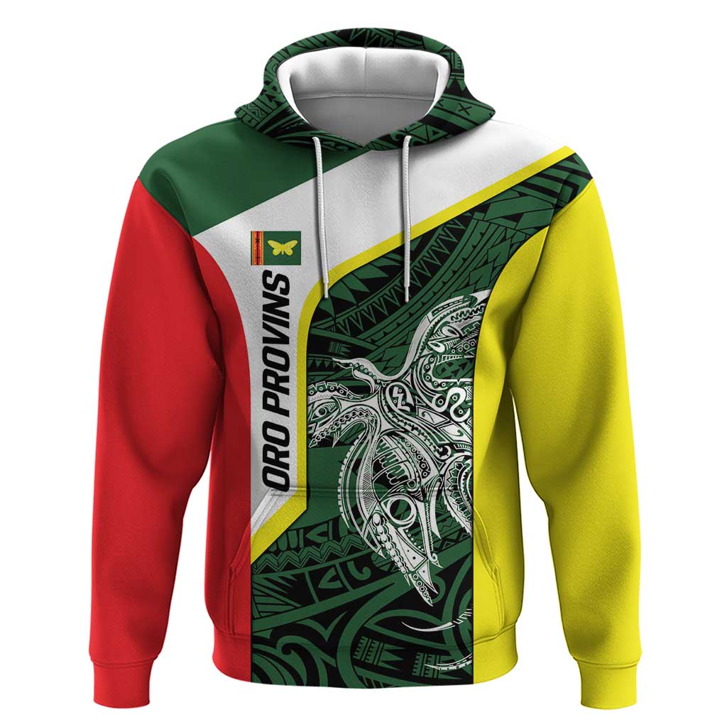 Personalised PNG Oro Province Hoodie Bird of Paradise Tattoo Flag Motif - Polynesian Pride