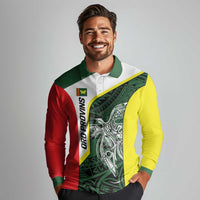 Personalised PNG Oro Province Long Sleeve Polo Shirt Bird of Paradise Tattoo Flag Motif - Polynesian Pride