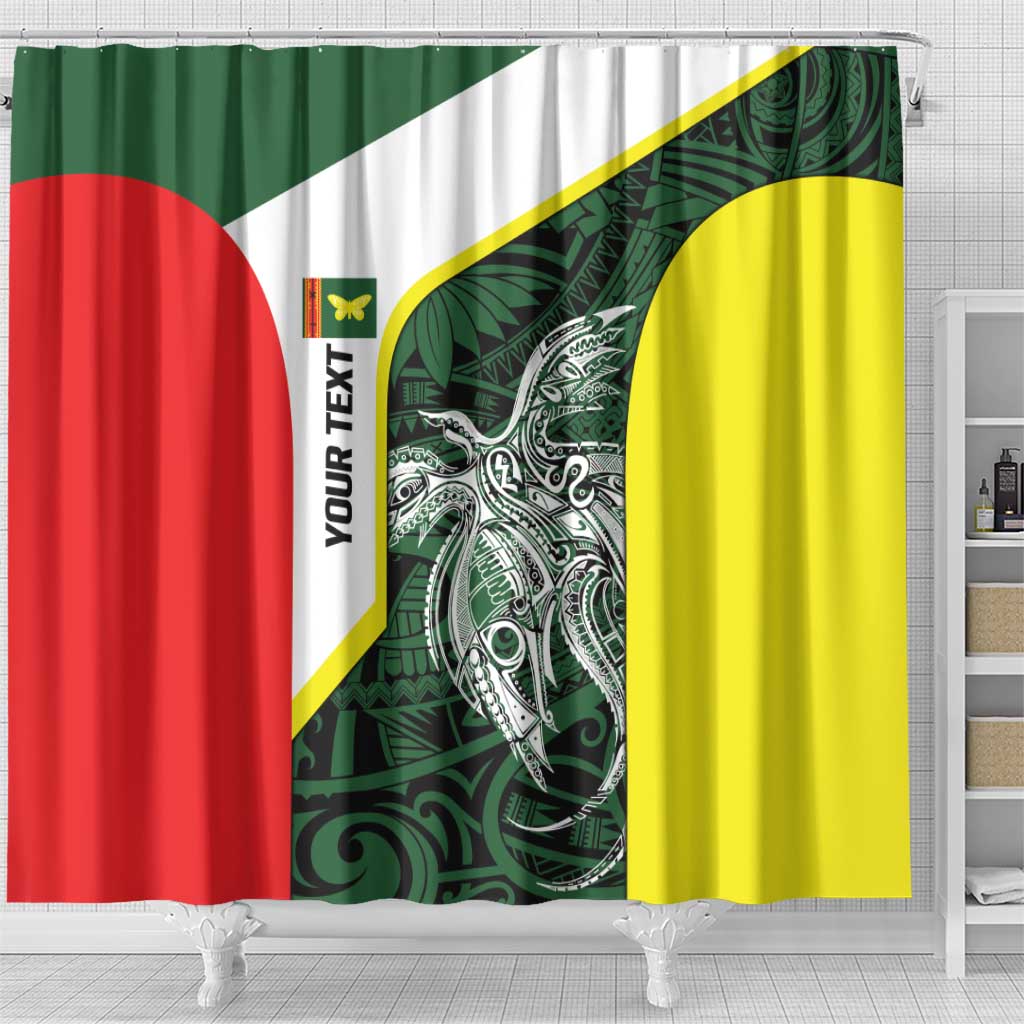Personalised PNG Oro Province Shower Curtain Bird of Paradise Tattoo Flag Motif - Polynesian Pride