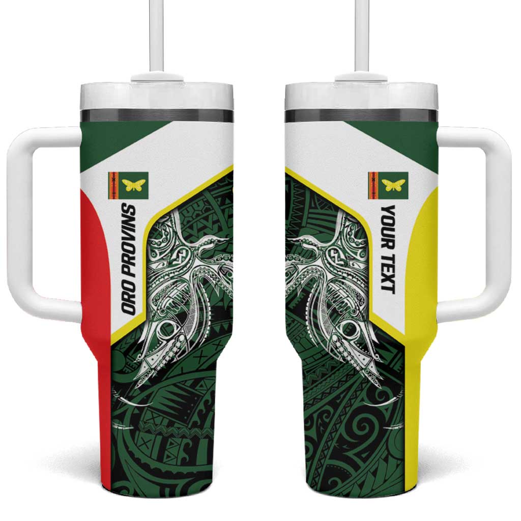 Personalised PNG Oro Province Tumbler With Handle Bird of Paradise Tattoo Flag Motif - Polynesian Pride
