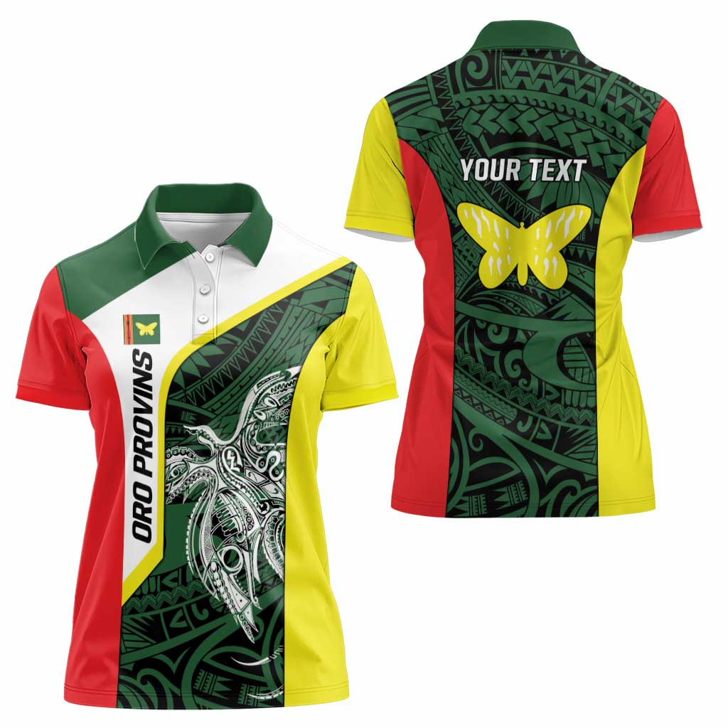 Personalised PNG Oro Province Women Polo Shirt Bird of Paradise Tattoo Flag Motif - Polynesian Pride