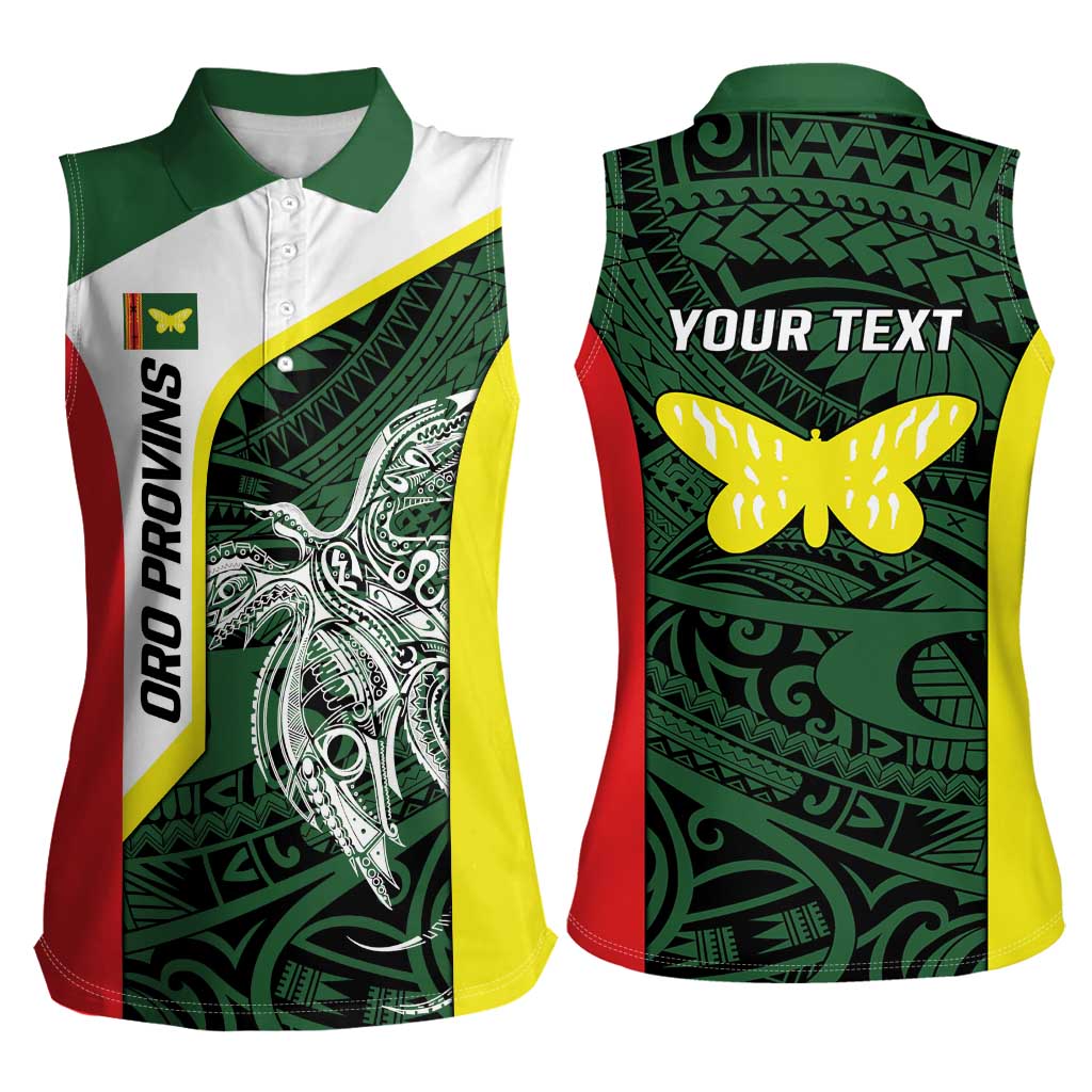 Personalised PNG Oro Province Women Sleeveless Polo Shirt Bird of Paradise Tattoo Flag Motif - Polynesian Pride