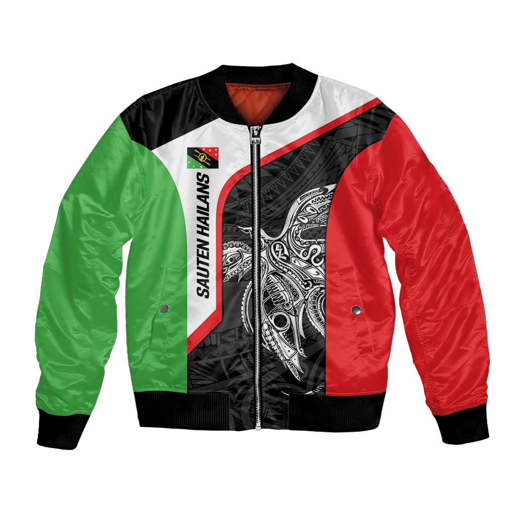 Personalised PNG Southern Highlands Province Bomber Jacket Bird of Paradise Tattoo Flag Motif - Polynesian Pride