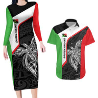 Personalised PNG Southern Highlands Province Couples Matching Long Sleeve Bodycon Dress and Hawaiian Shirt Bird of Paradise Tattoo Flag Motif LT9 Red - Polynesian Pride