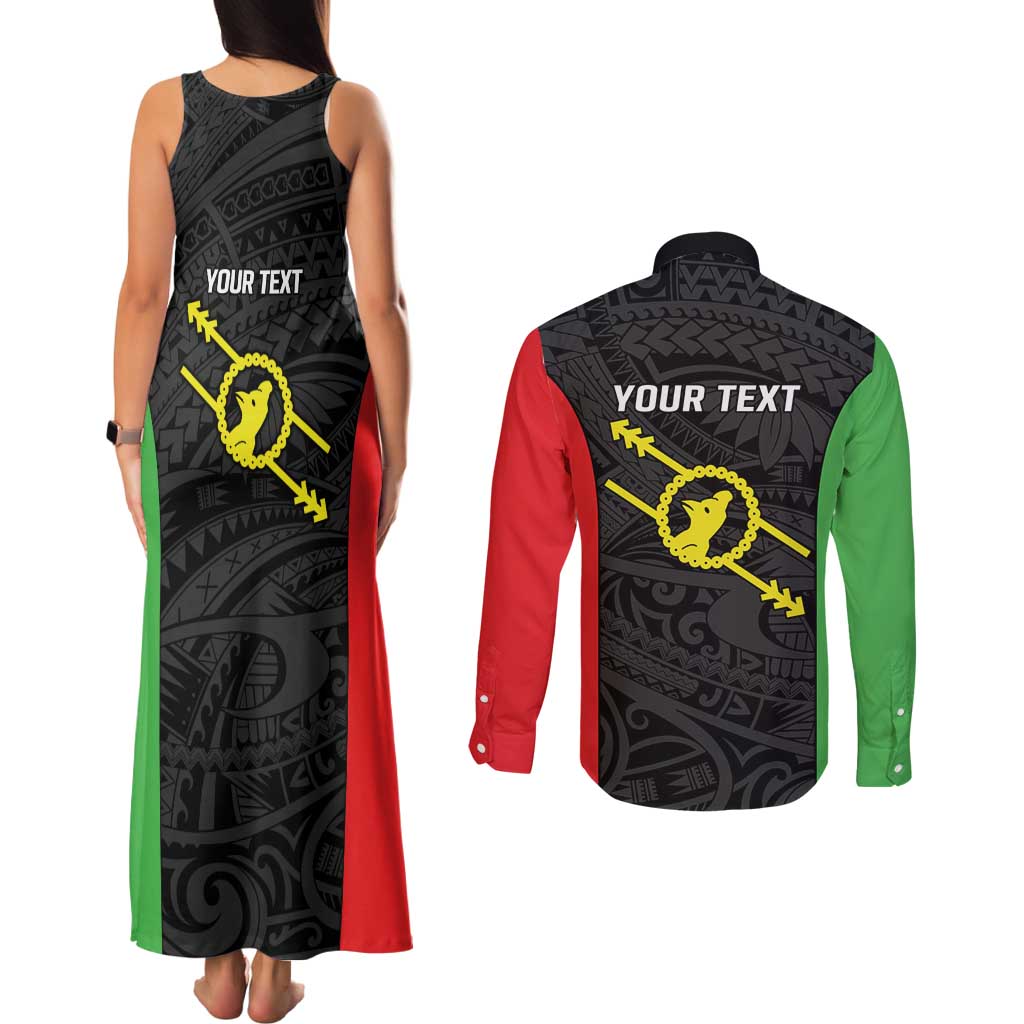 Personalised PNG Southern Highlands Province Couples Matching Tank Maxi Dress and Long Sleeve Button Shirt Bird of Paradise Tattoo Flag Motif LT9 - Polynesian Pride