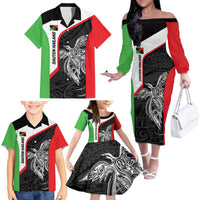 Personalised PNG Southern Highlands Province Family Matching Off The Shoulder Long Sleeve Dress and Hawaiian Shirt Bird of Paradise Tattoo Flag Motif LT9 - Polynesian Pride