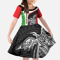 Personalised PNG Southern Highlands Province Family Matching Off Shoulder Maxi Dress and Hawaiian Shirt Bird of Paradise Tattoo Flag Motif LT9 Daughter's Dress Red - Polynesian Pride