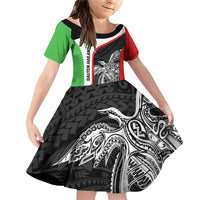 Personalised PNG Southern Highlands Province Family Matching Off Shoulder Short Dress and Hawaiian Shirt Bird of Paradise Tattoo Flag Motif LT9 Daughter's Dress Red - Polynesian Pride