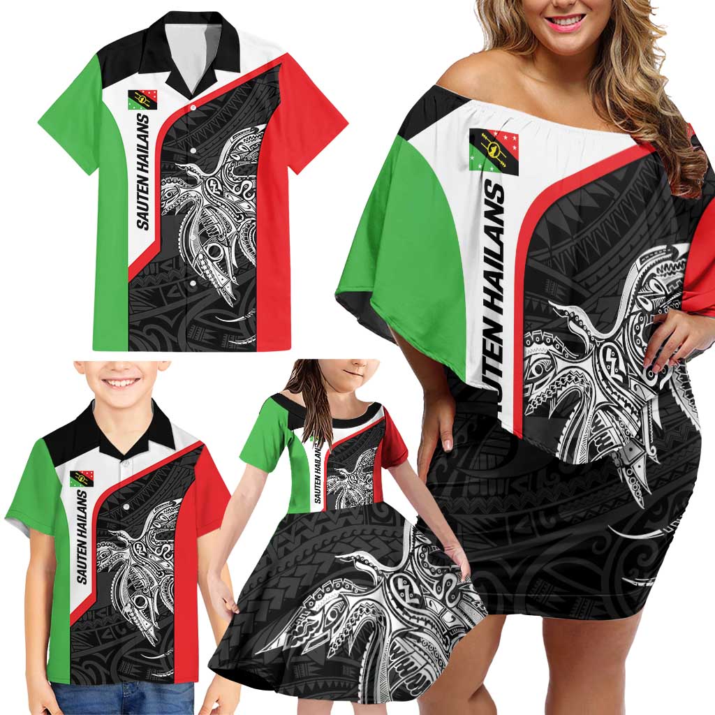 Personalised PNG Southern Highlands Province Family Matching Off Shoulder Short Dress and Hawaiian Shirt Bird of Paradise Tattoo Flag Motif LT9 - Polynesian Pride