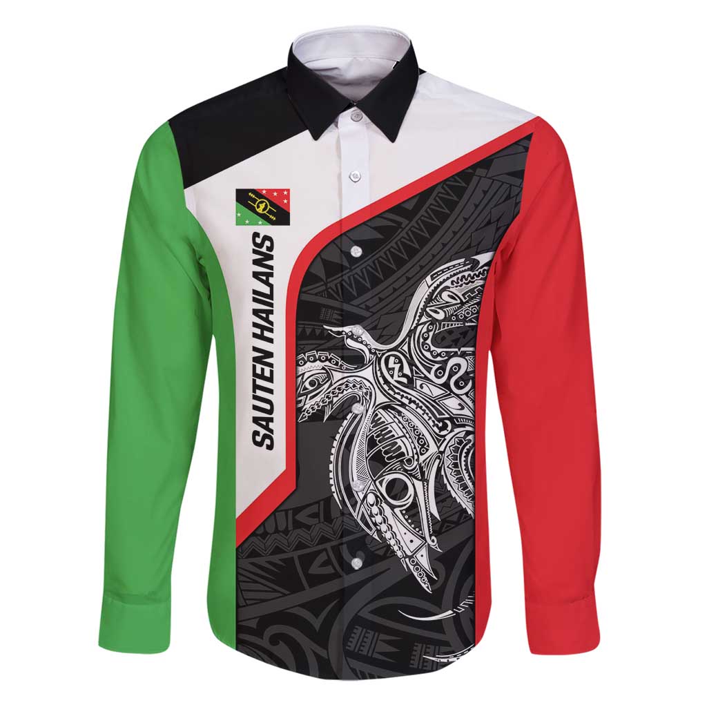Personalised PNG Southern Highlands Province Family Matching Puletasi and Hawaiian Shirt Bird of Paradise Tattoo Flag Motif LT9 Dad's Shirt - Long Sleeve Red - Polynesian Pride