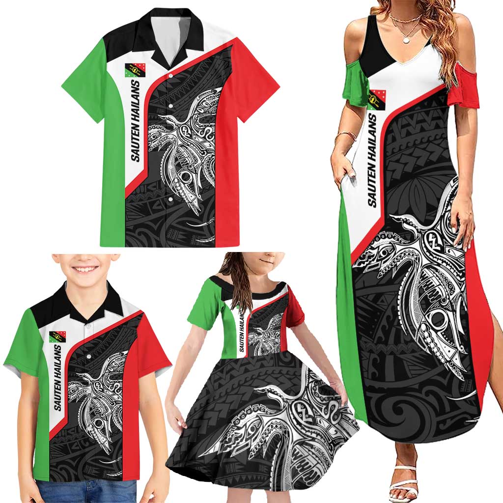 Personalised PNG Southern Highlands Province Family Matching Summer Maxi Dress and Hawaiian Shirt Bird of Paradise Tattoo Flag Motif LT9 - Polynesian Pride