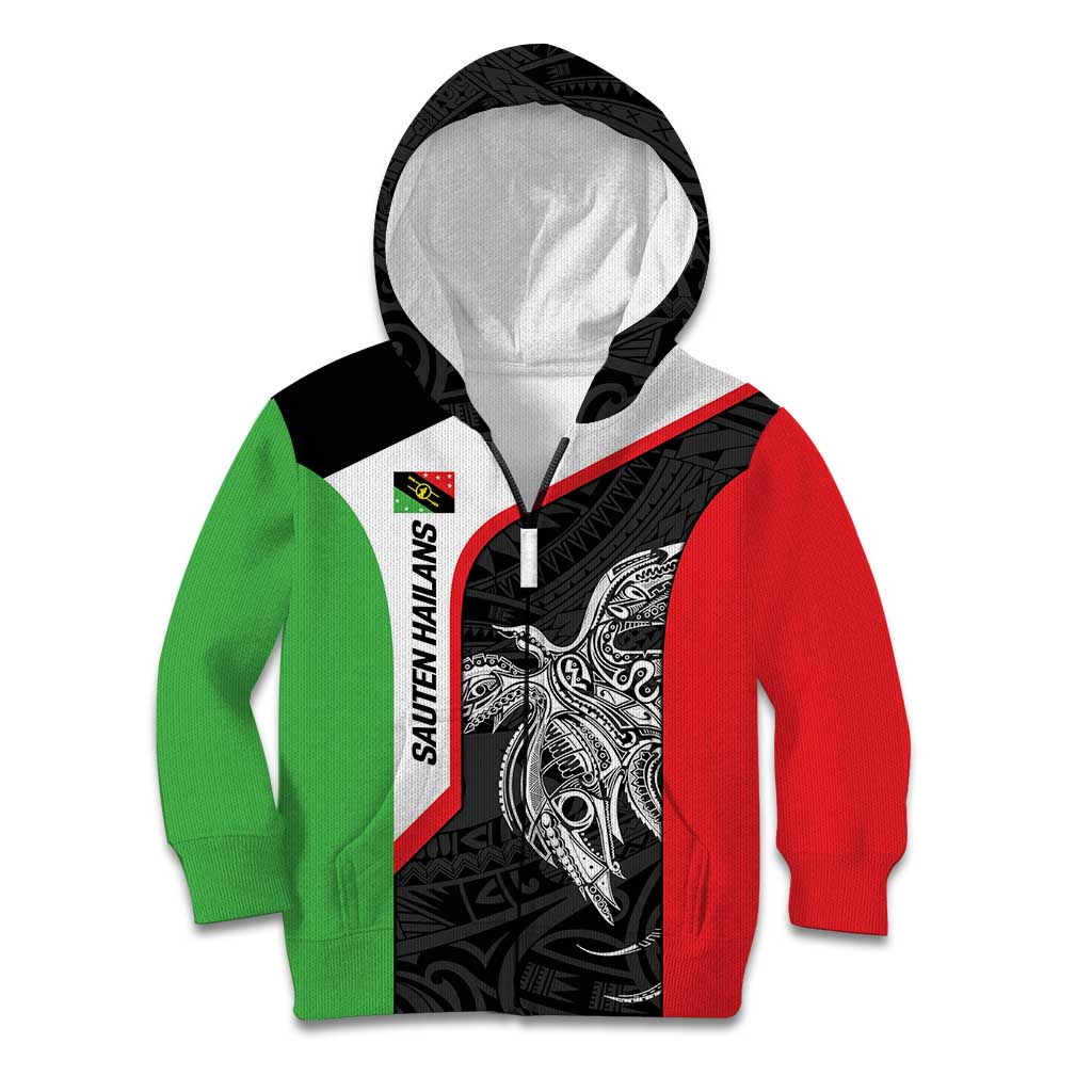 Personalised PNG Southern Highlands Province Kid Hoodie Bird of Paradise Tattoo Flag Motif - Polynesian Pride